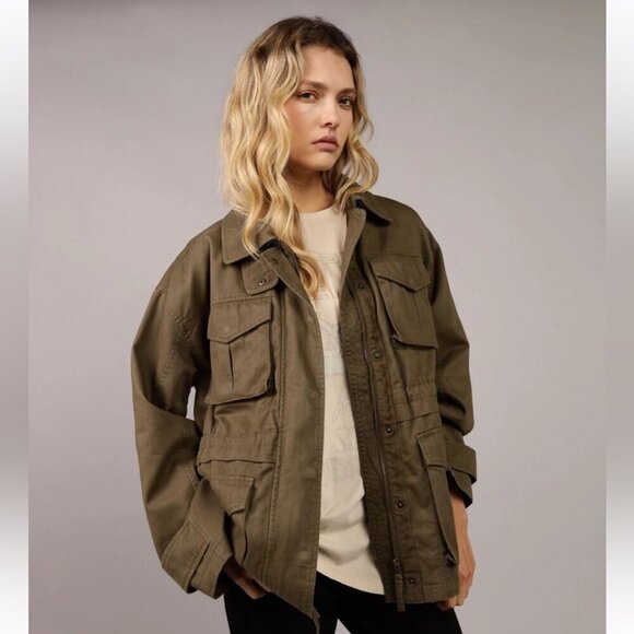 American Eagle Outfitters Jackets & Blazers - American Eagle Outfitters Green Utility Cotton Cargo Military Jacket Size Large